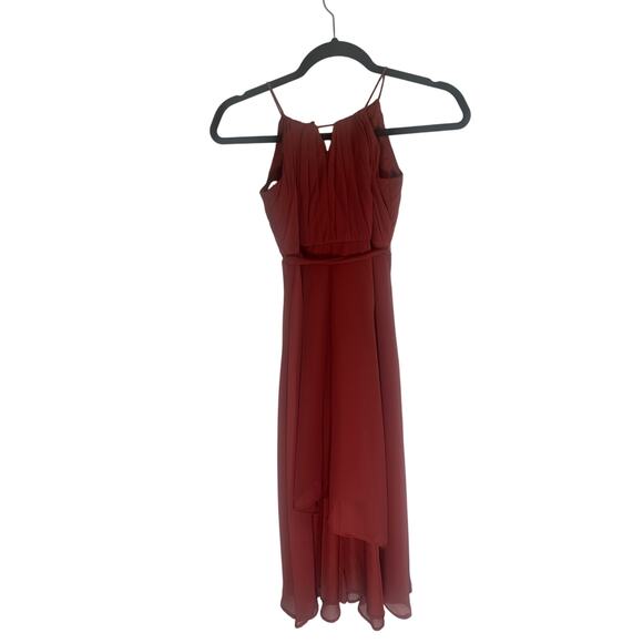 Azazie Women's Chiffon Bridesmaid Dress Size 16 Rust Red Asymmetrical Midi Gown - Picture 2 of 10